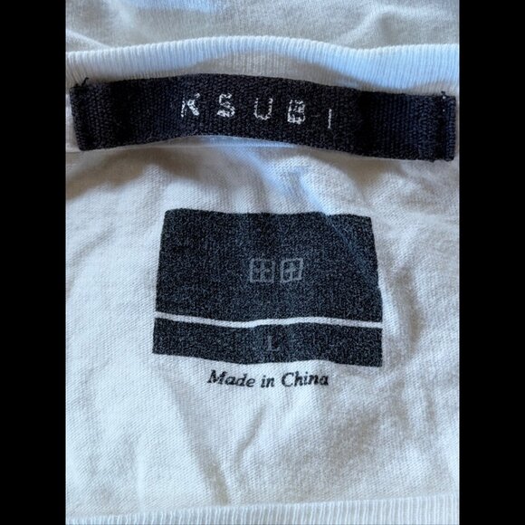 Ksubi T Shirt Large Womens White / Ivory Short Sleeve Logo Cross Cut Out - Picture 7 of 8
